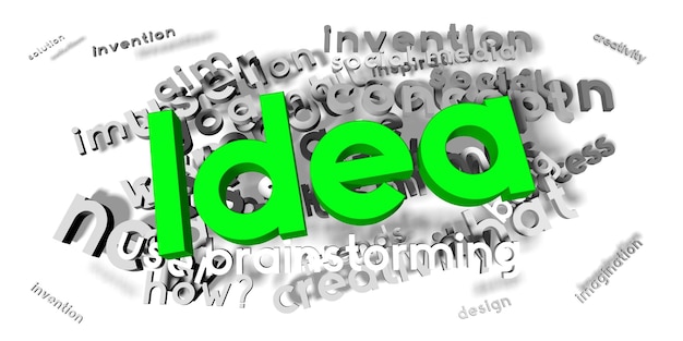 Idea verde y gris palabras concepto tipográfico ilustración 3D