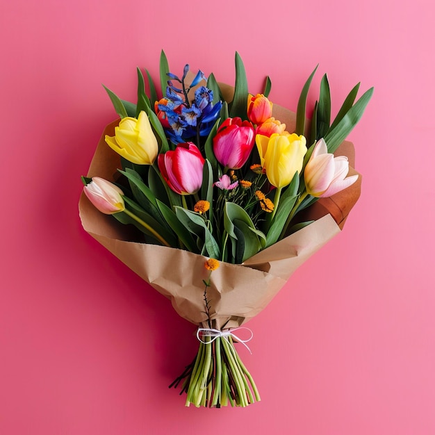 Ideas actuales para celebrar el Feliz Día de la Mujer con un ramo de flores en fondo sólido