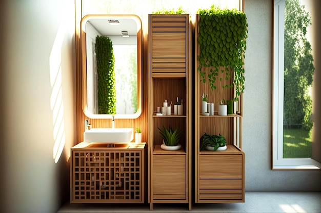 Ideas de baño ecológicas con gabinetes y estilos de madera reutilizables