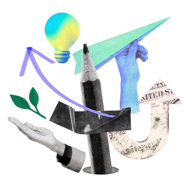 Ideas creativas pegatinas png medios mixtos fondo transparente