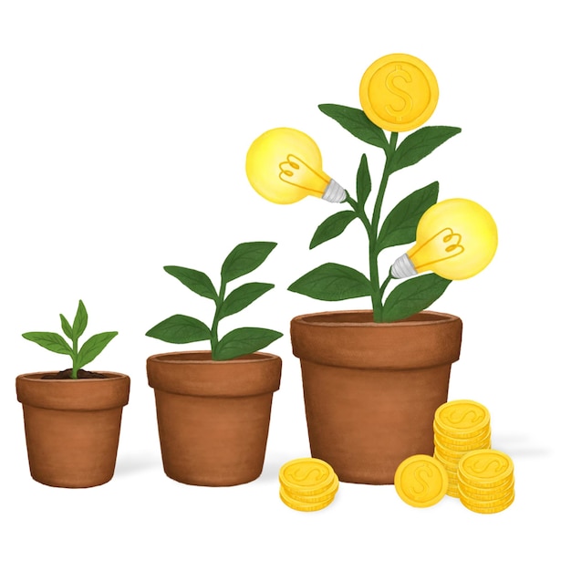 Ideas creativas png dinero planta finanzas remix fondo transparente