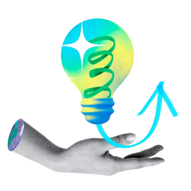 Ideas creativas png pegatina mano que presenta la bombilla remix fondo transparente