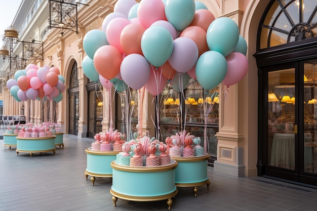 Ideas de inspiración para la decoración de una tienda de dulces en colores pastel.