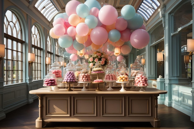 Ideas de inspiración para la decoración de una tienda de dulces en colores pastel.