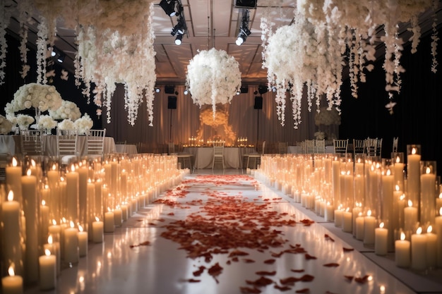 Ideas de inspiración para decoraciones del pasillo del salón de bodas