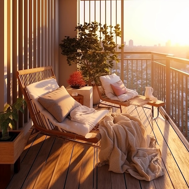 Ideas modernas de decoración de interiores de balcón de casa de lujo