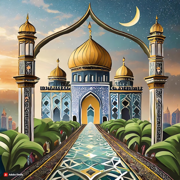 Ideas de publicaciones en las redes sociales para el día de Eid Fitr con ilustraciones tradicionales de los musulmanes