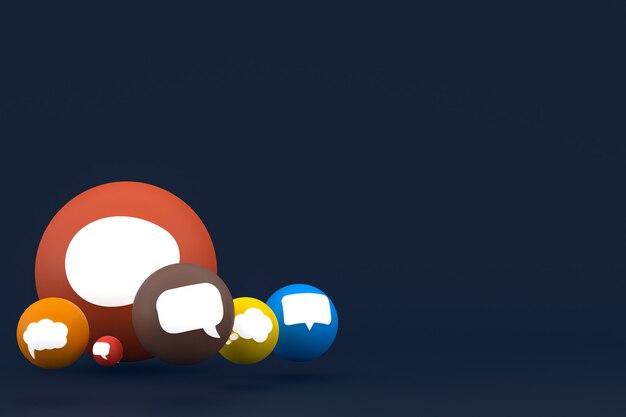 Idee kommentieren oder denken Reaktionen Emoji 3D-Rendering, Social Media Ballonsymbol mit Kommentarsymbolen Musterhintergrund icons