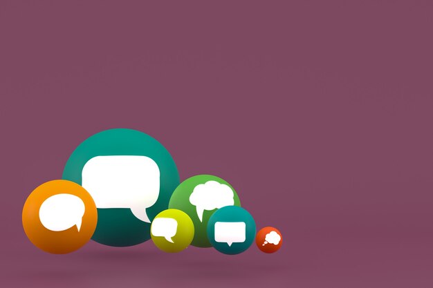 Idee kommentieren oder denken Reaktionen Emoji 3D-Rendering, Social Media Ballonsymbol mit Kommentarsymbolen Musterhintergrund icons