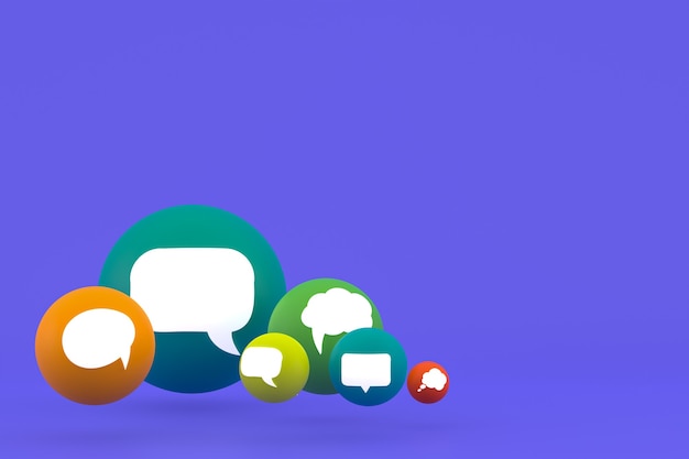 Idee kommentieren oder denken Reaktionen Emoji 3D-Rendering, Social Media Ballonsymbol mit Kommentarsymbolen Musterhintergrund icons