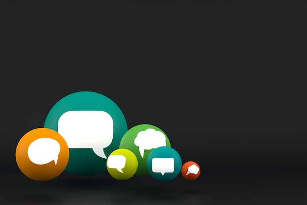 Idee kommentieren oder denken Reaktionen Emoji 3D-Rendering, Social Media Ballonsymbol mit Kommentarsymbolen Musterhintergrund icons