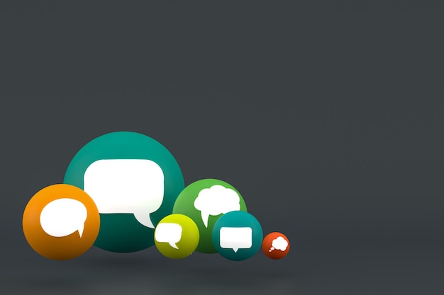 Idee kommentieren oder denken Reaktionen Emoji 3D-Rendering, Social Media Ballonsymbol mit Kommentarsymbolen Musterhintergrund icons