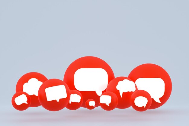Foto idee kommentieren oder denken reaktionen emoji 3d-rendering, social media ballonsymbol mit kommentarsymbolen musterhintergrund