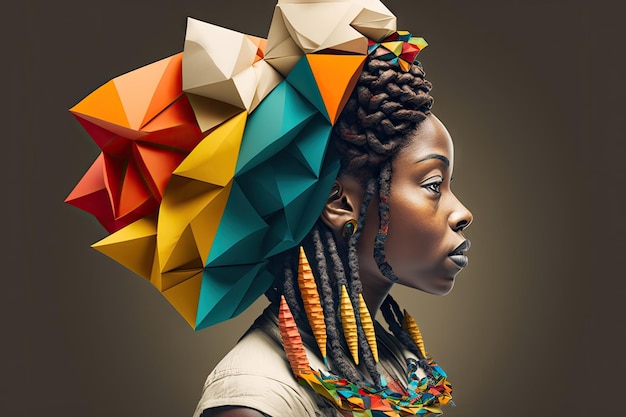 Ideia abstrata de dupla exposição com cones de origami e tranças rasta