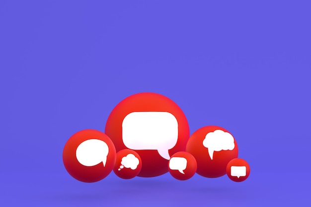 Ideia comentar ou pensar reações emoji renderização 3d, símbolo de balão de mídia social com fundo padrão de ícones de comentário