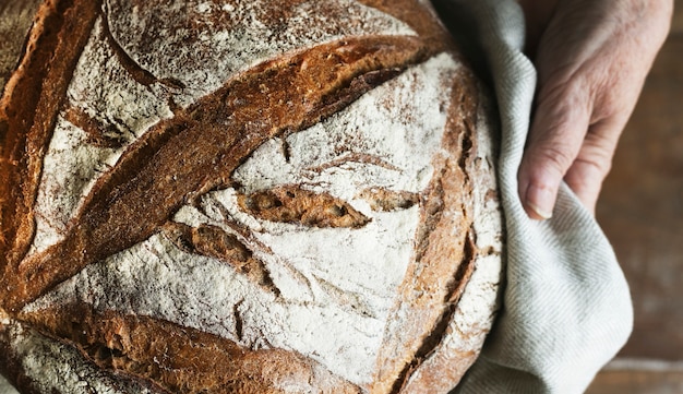 Idéia da receita da fotografia do alimento do pão do sourdough caseiro