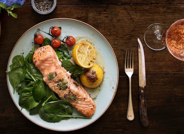 Ideia de receita de fotografia de comida de salmão assado