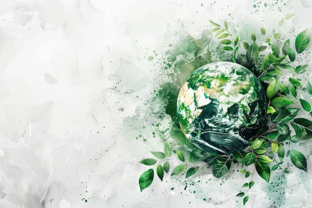 Ideia do Dia da Terra Um fundo branco com uma ilustração do planeta verde Terra Generative Ai
