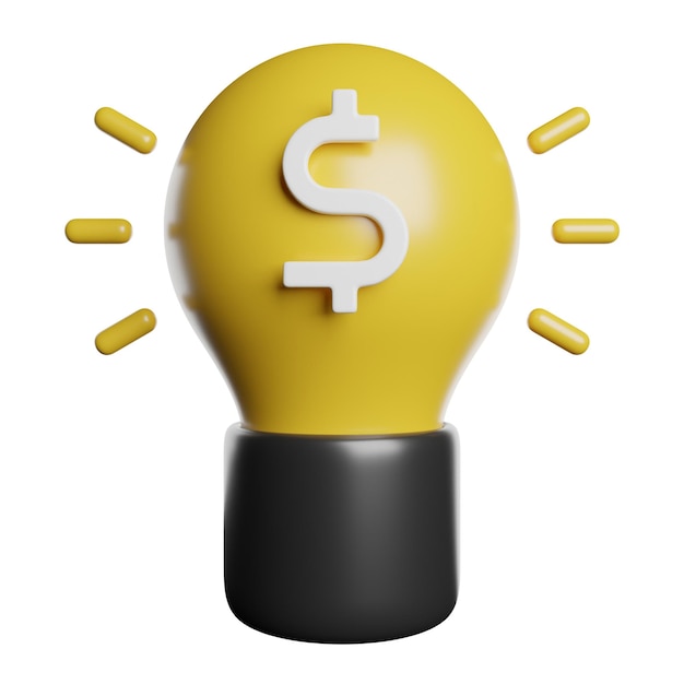 Ideia financeira lâmpada 3D com sinal de dólar
