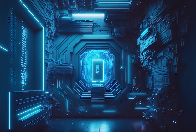 Ideia geométrica abstrata de pano de fundo azul para um anúncio cyberpunk