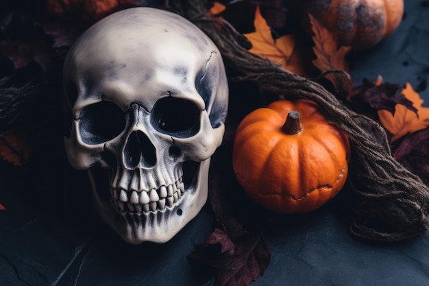 Idéia para o Halloween com uma caveira e uma ardósia Generative AI