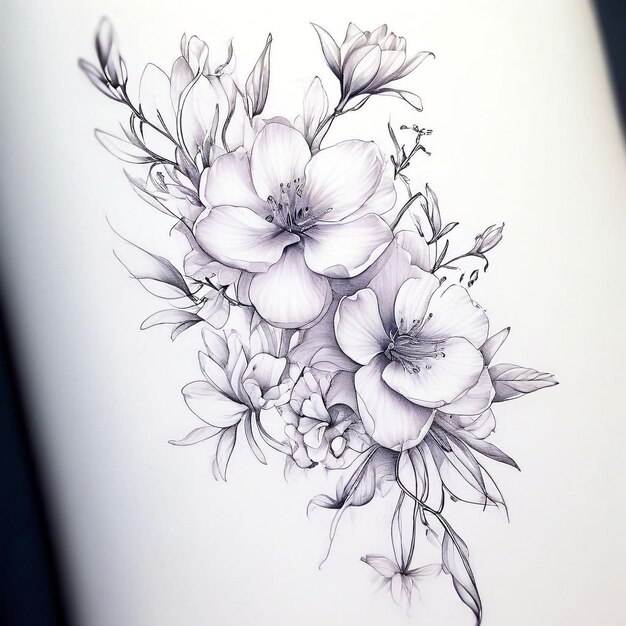 Ideias de esboço de tatuagem floral fina e elegante