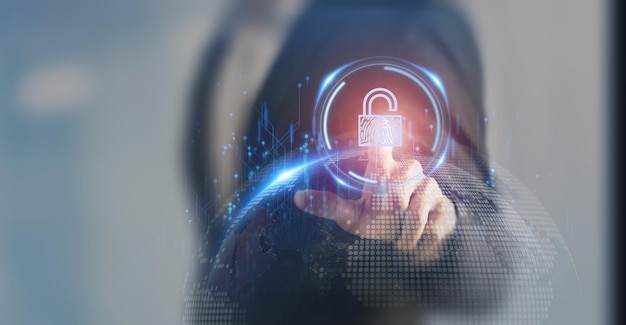 Identidad digital escaneo de huellas dactilares autenticación biométrica ciberseguridad tecnología futurista y cibernética Ekyc electrónica conozca a su cliente tecnología contra el cibercrimen digital
