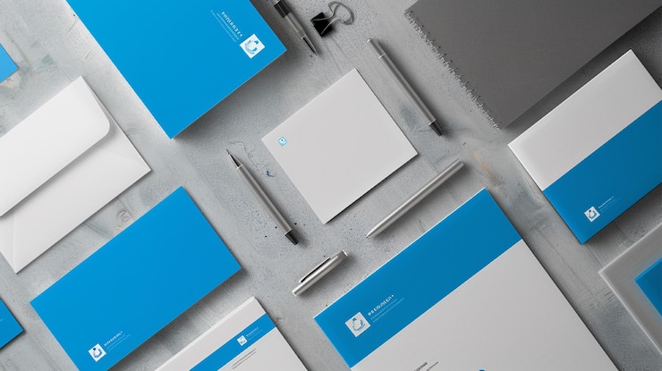 Foto identidad de marca corporativa azul papelería de negocios