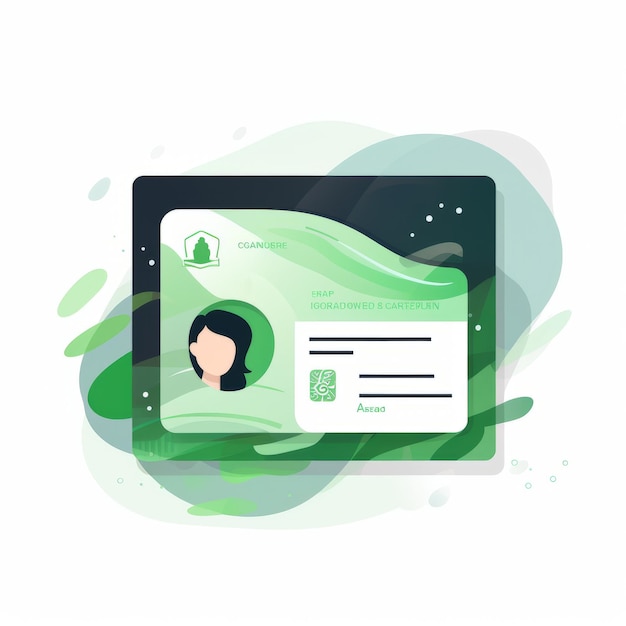 Foto identidad verificada ilustración plana flotante con colores verdes estilo de ilustrador de adobe