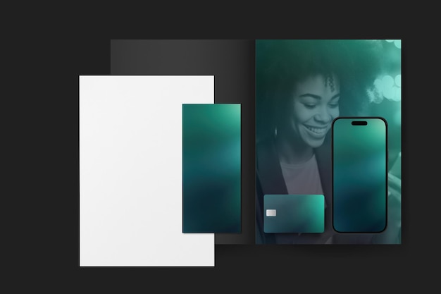 Identidade corporativa de negócios verde esmeralda design plano