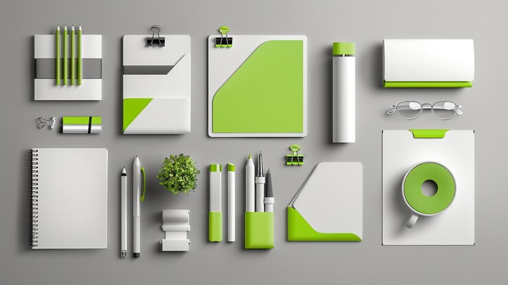Foto identidade de marca corporativa verde artigos de escritório de negócios