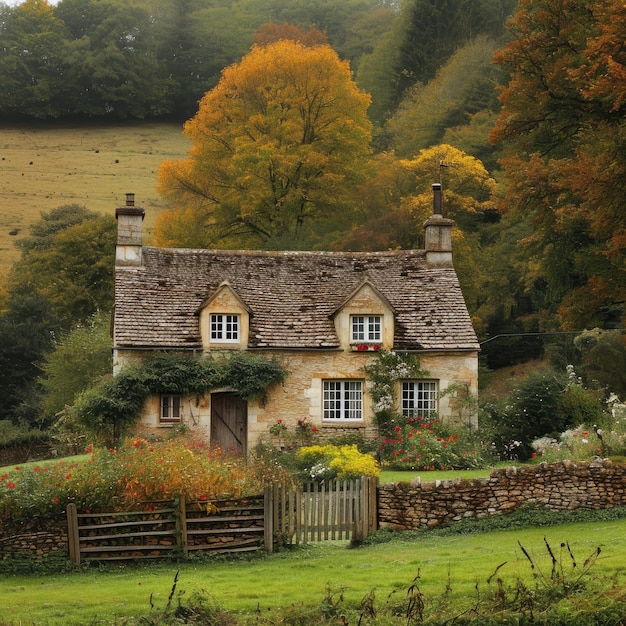 Foto idílica cabaña inglesa en el campo