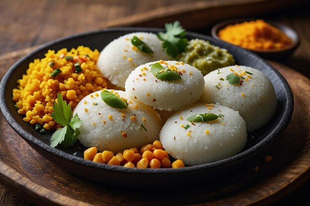 Foto idli com um lado de boondi raita