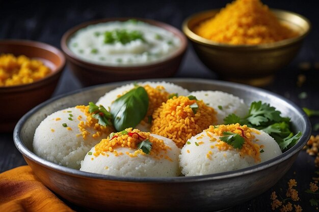 Foto idli com um lado de boondi raita