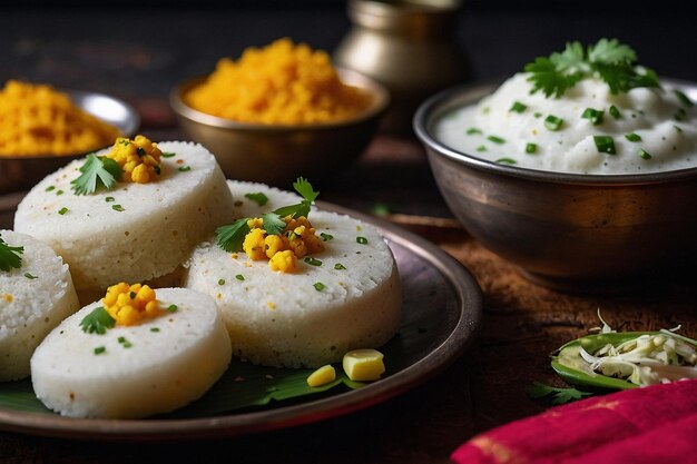 Foto idli com um lado de boondi raita