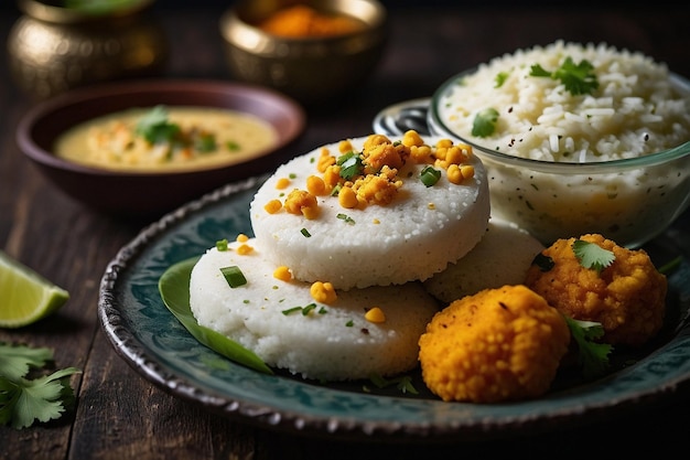 Foto idli con un lado de boondi raita