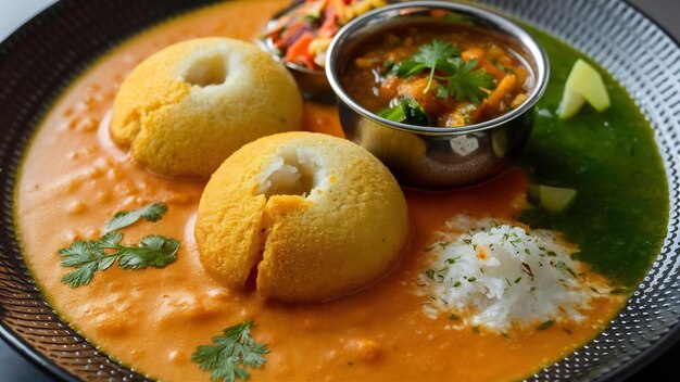 Foto idli vada com sambar pr sambhar também chamado de medu wada bolo de arroz