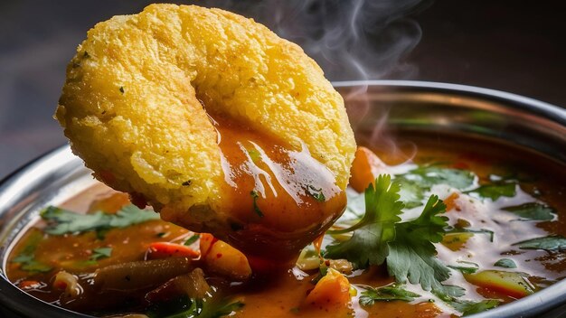 Idli vada mit Sambar pr sambhar auch Medu wada Reiskuchen genannt