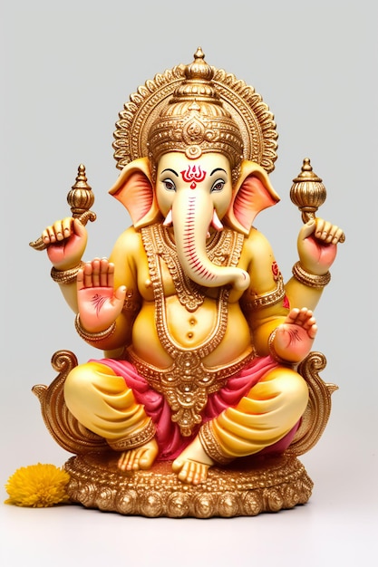 El ídolo de Ganesha iluminando un fondo blanco