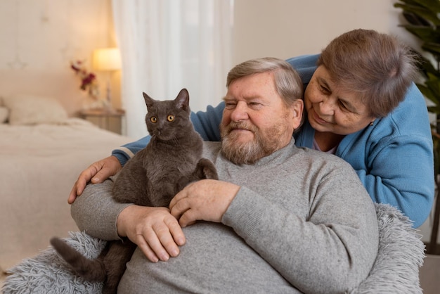 Idosos cuidam de gatos e se divertem em casa