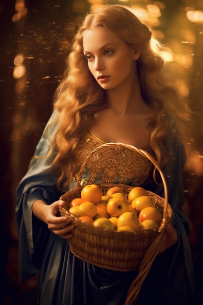 Idun, uma deusa pagã escandinava nórdica associada a maçãs e imagem de IA geradora de jovens