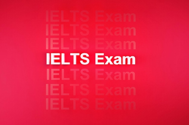 IELTS-Prüfung Hintergrund mit mehreren Textschatteneffekten