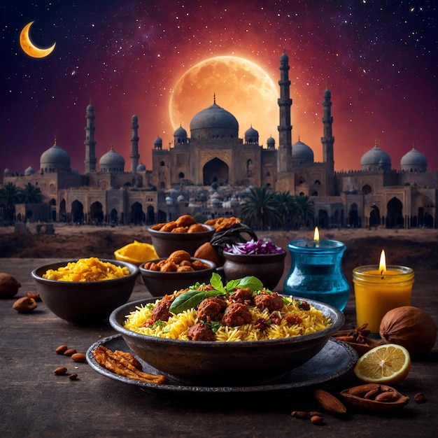 Foto iftar comida modelo de postagem de mídia social 2024