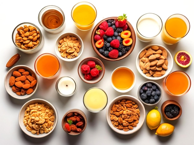 Iftar diferentes alimentos y jugos en una imagen de mesa
