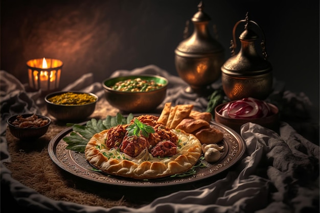 iftar food photo fotografia de paisagem, Generative Ai