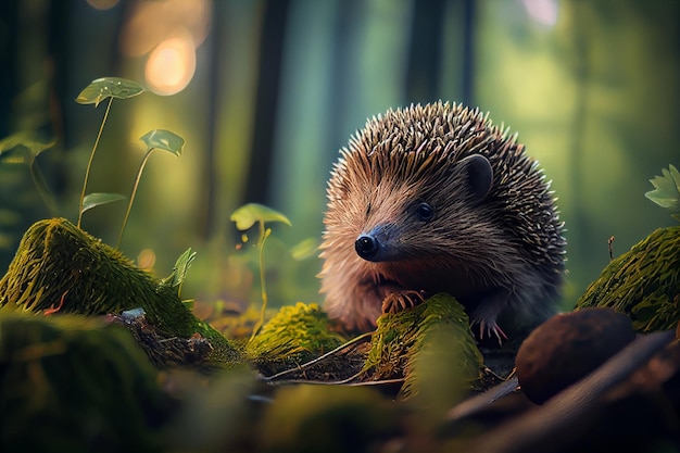 Igel im Wald hautnahgenerative ai