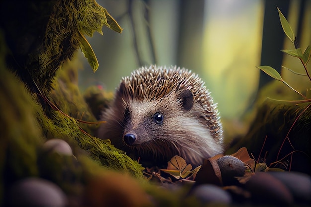 Igel im Wald hautnahgenerative ai