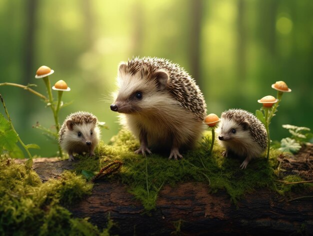 Igel mit Igeljungen im Sommerwald