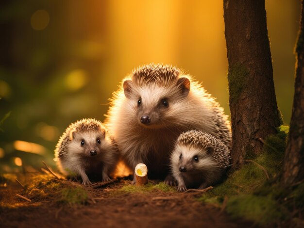 Igel mit Igeljungen im Sommerwald