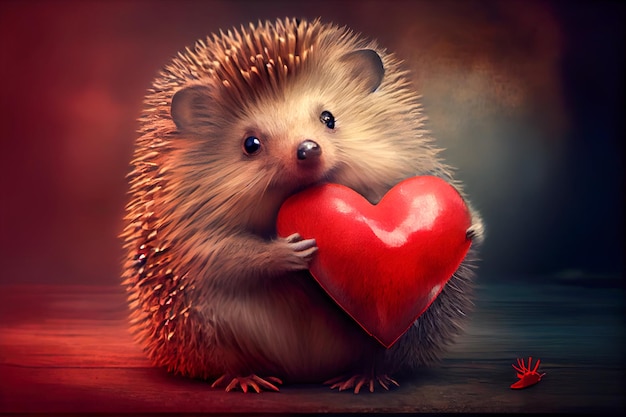 Igel mit rotem Herz Valentinstags-Grüßkarte Generative KI